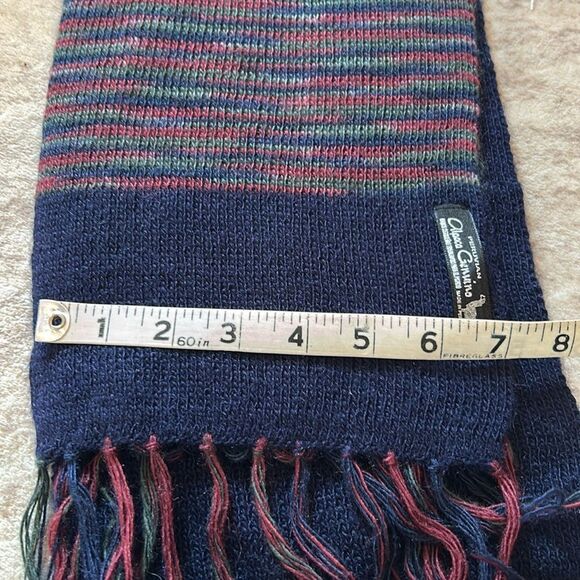 Peruvian alpaca scarf, blue, and burgundy with fringe - Picture 9 of 9
